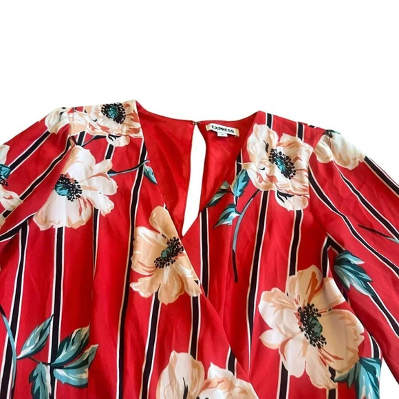 Express Bold Floral Print Long Sleeve Dress Swing A-Line Size Medium Women's - Picture 2 of 11